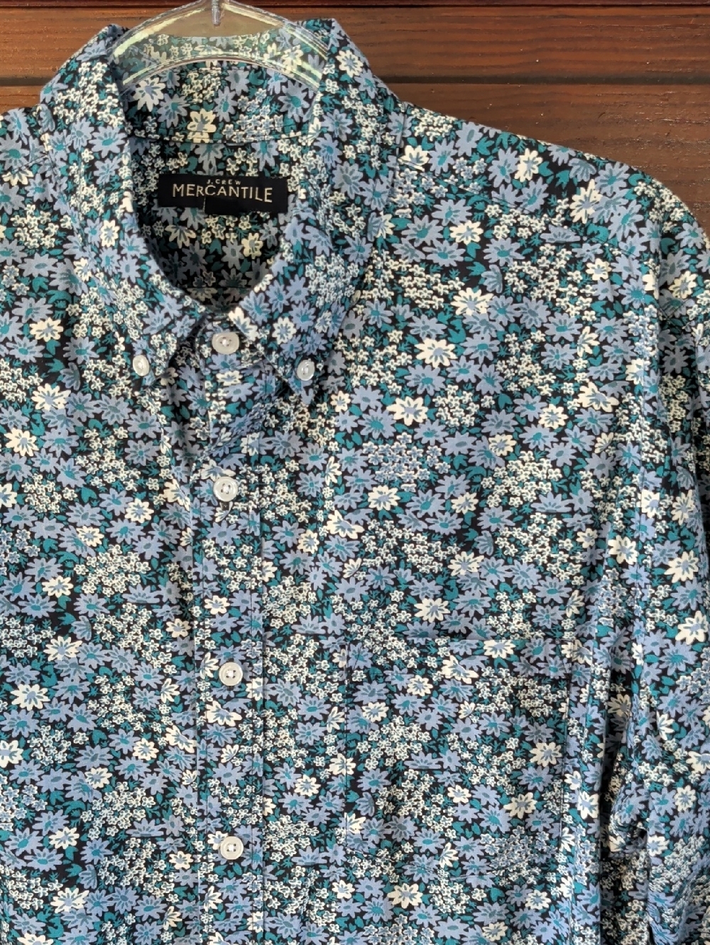 Men's Blue Floral Button-Down Elevated Smart Casual Shirt L